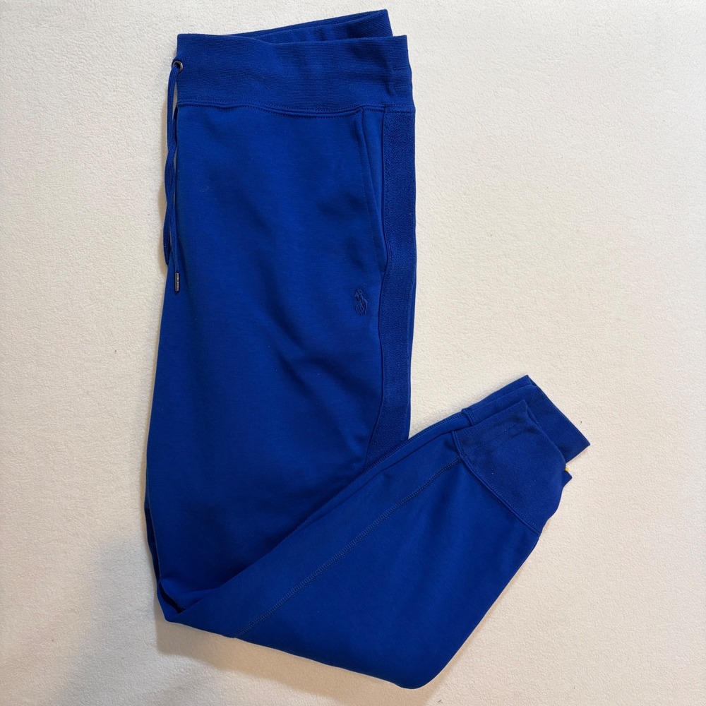 Polo Ralph Lauren Sweatpants Mens L Blue Joggers Tapered Fleece Pony Logo Stripe